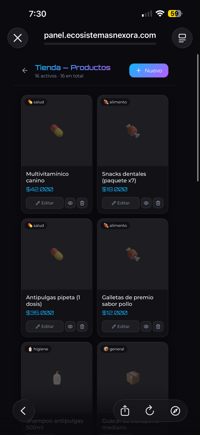 Tienda: catálogo de productos del colegio canino